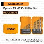 15-Pcs M2 HSS Drill Bit Set (1-12 mm) INGCO AKDL51502 - Paket Mata Bor Besi Heavy Duty Kotak Plastik