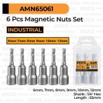6-Pcs Magnetic Nut Set (6-12 mm) INGCO AMN65061 - Converter Kunci Sok Mata Bor Roofing Rofing Rufing