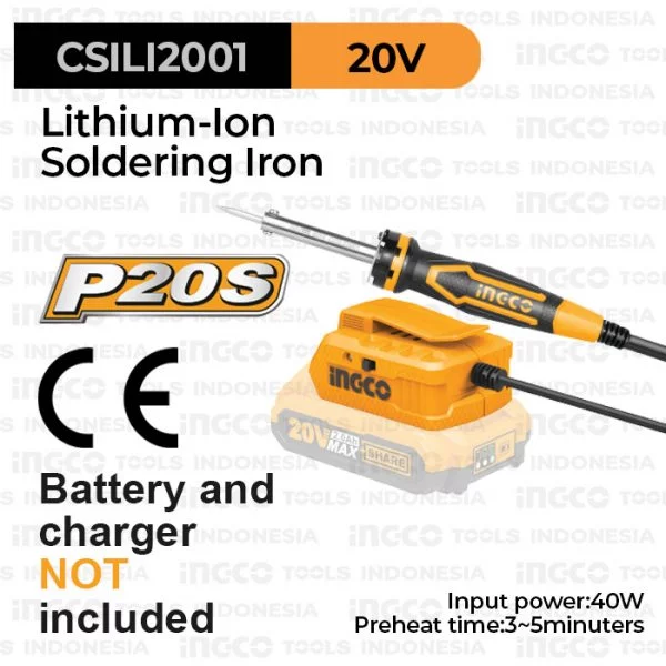 P20S Cordless Solder Iron (40 W) INGCO CSILI2001 - Patri Listrik Timah Portable Baterai