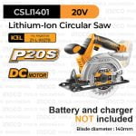 P20S Cordless Circular Saw (6") INGCO CSLI1401 - Mesin Gergaji Kayu Serkel 20 V