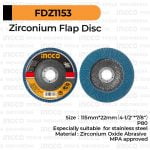 10-Pcs Zirconia Flap Disk (P80) INGCO FDZ1153 Mata Gerinda Amplas Poles Stainless Stenlis Zirconium