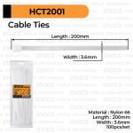100-Pcs Cable Ties (20cm Putih) INGCO HCT2001 - Tali Ikat Pengikat Kabel Tis Tie Nylon 20 cm