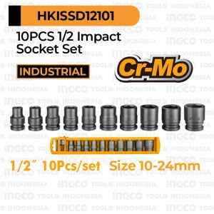 10-Pcs 1/2" Impact Socket Set INGCO HKISSD12101 Paket Kunci Sok Soket .5 Inch