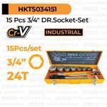 15-Pcs 3/4" Ratchet Socket Set INGCO HKTS034151 Paket Toolset Kunci Sok Shock Soket Ratcheting Cr-V