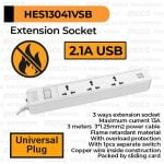 Stop Kontak Terminal (2xUSB 2.1A) INGCO HES13041VSB Colokan 3 Lubang Saklar Fast Charger Charging