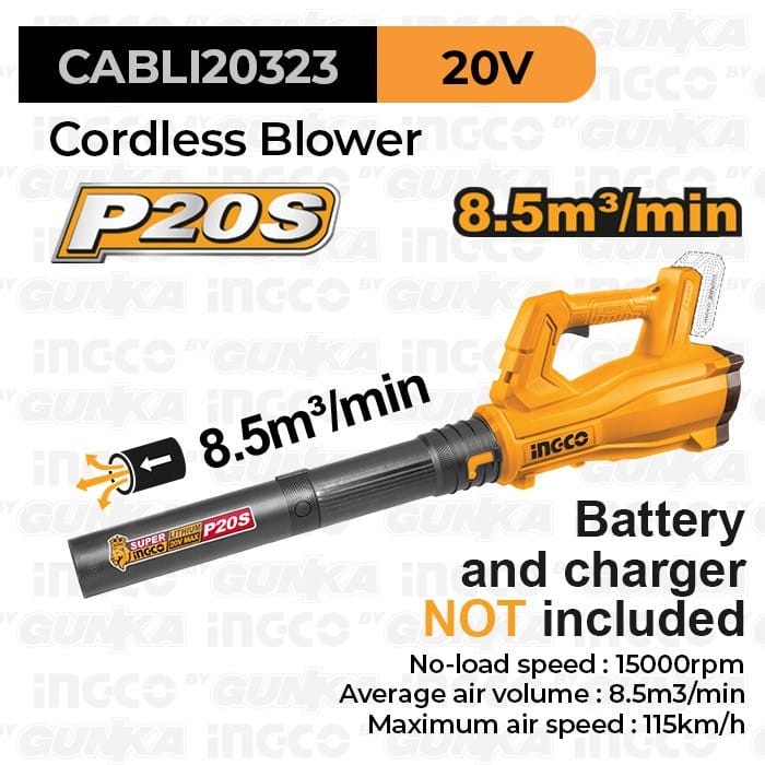 P20S Cordless Blower (8.5m?/min) INGCO CABLI20323 Mesin Tiup Debu Daun Tipe Bazoka