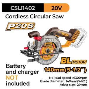 P20S Cordless Circular Saw (145mm/5?") INGCO CSLI1402 Gergaji Kayu Serkel Sirkular Mata Bulat Kayu Papan Triplek Multiplek